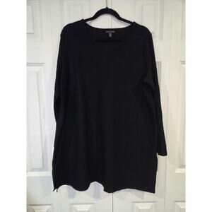 Eileen Fisher Womens High Neck Long Sleeve Pullover Tunic Top Black Size XL